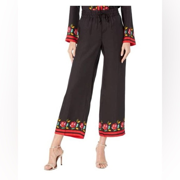 Kate Spade silk blend pants with Rose Border - NWT - Size Large - Picture 4 of 16